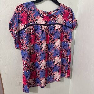 Stylish Women's Blouse with Pink and Blue Print